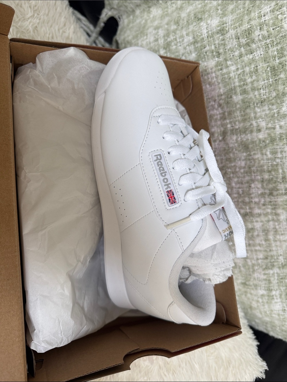 Reebok White Kids Leather Sneaker with Union Jack Accent